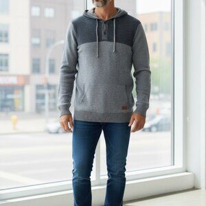 Dravus Sweater Mens M Gray Knit Pullover Hoodie Kangaroo Pocket Minimalist